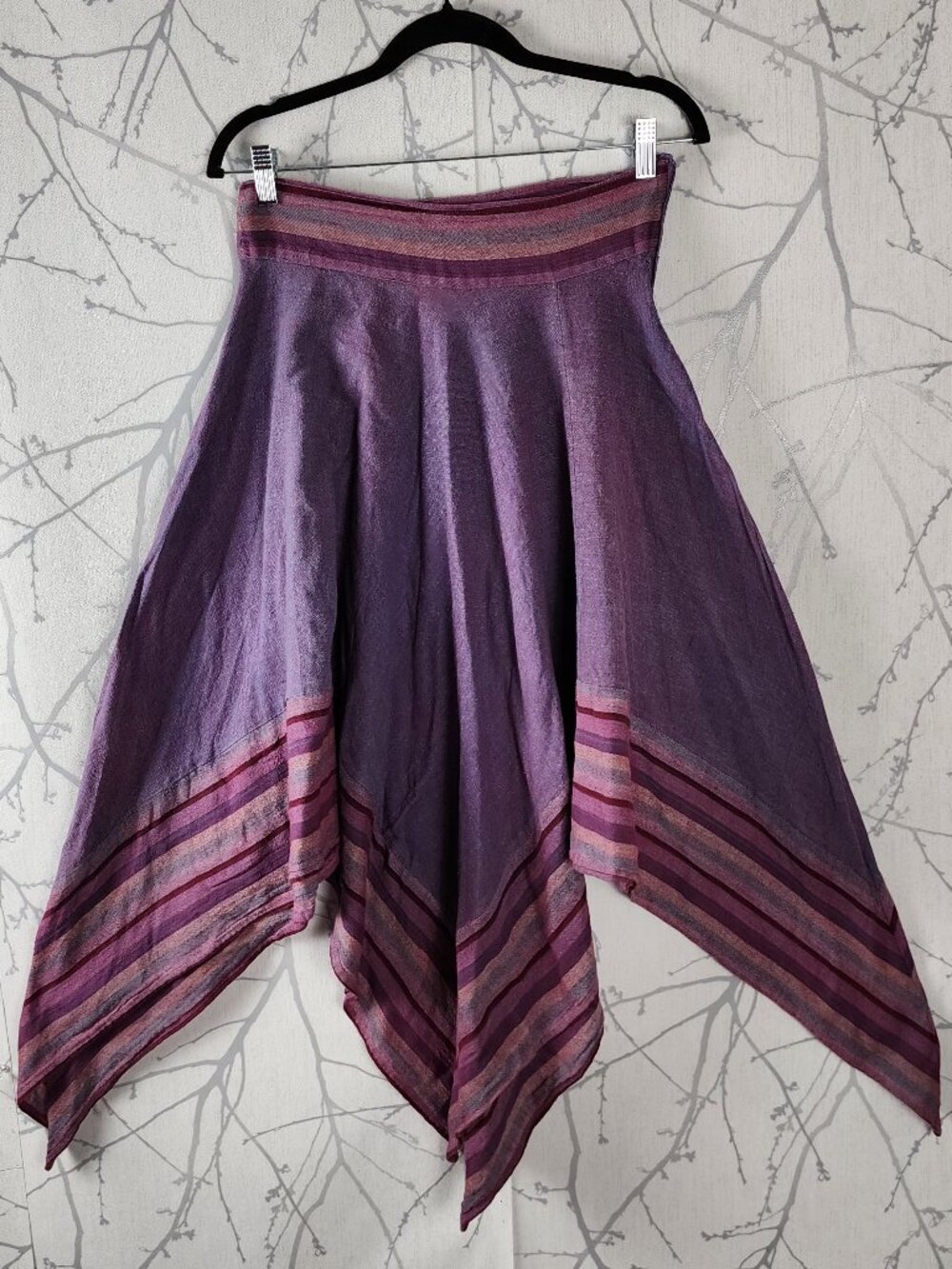 Avatar Nepal Purple Cotton Woven Hankie Hem Skirt